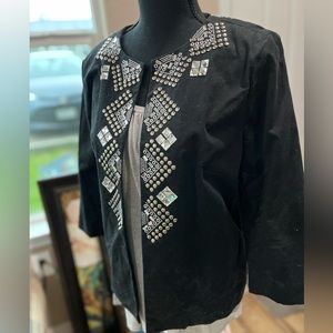- Joan Rivers Black Silver Beaded Cotton Open Cardigan sz 10